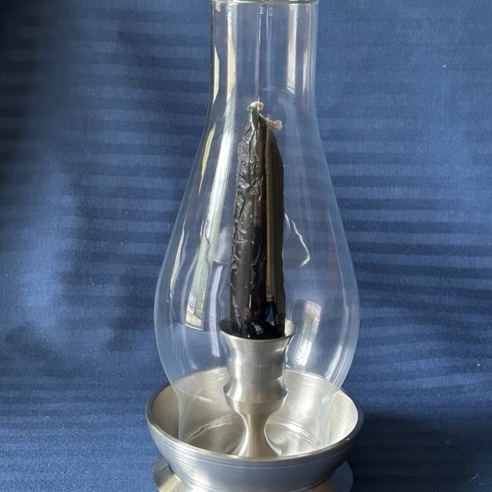 New Pewter Glass Covered Candle Holder made by Hampshire Pewter